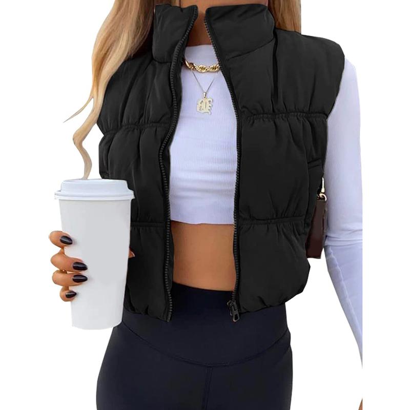 Caroline - Sleeveless Zip-Up Puffer Vest with Stand Collar