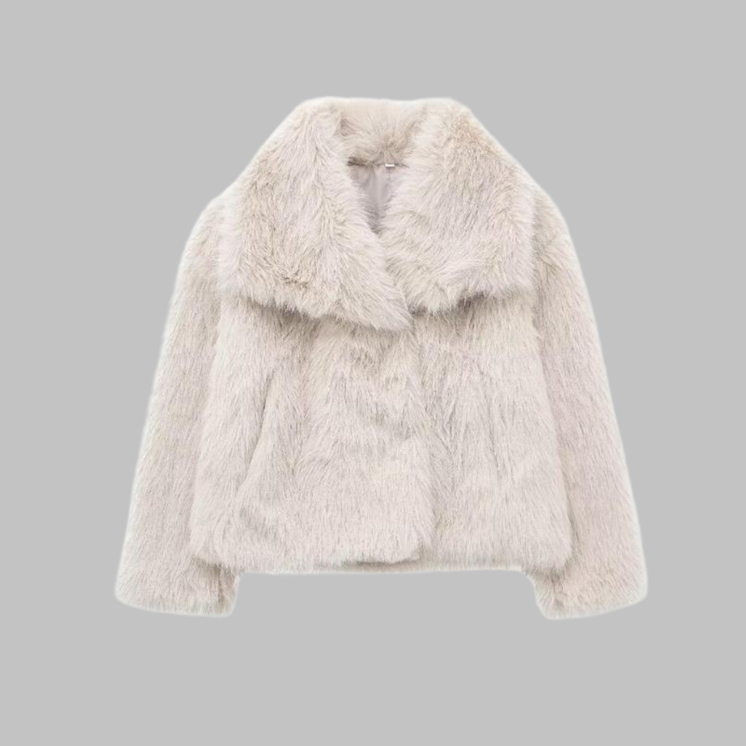 Weena - Classy Long Sleeve Collared Fuzzy Coat