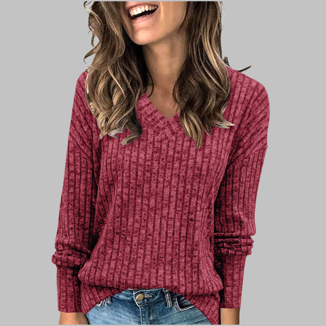 Kasha - Casual V-Neck Long Sleeve Sweater