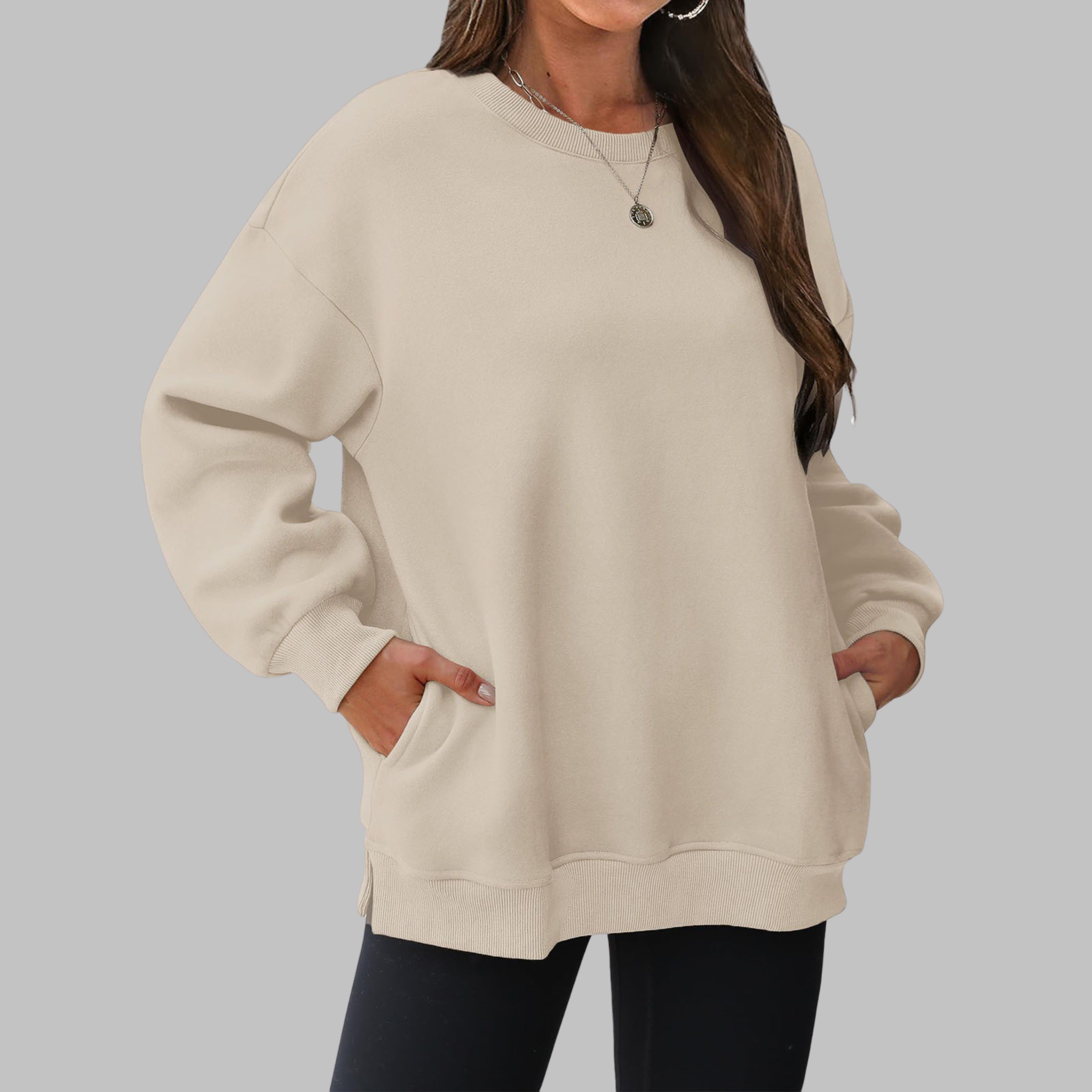 Medgi - Casual Oversized Crewneck Long Sleeve Sweater