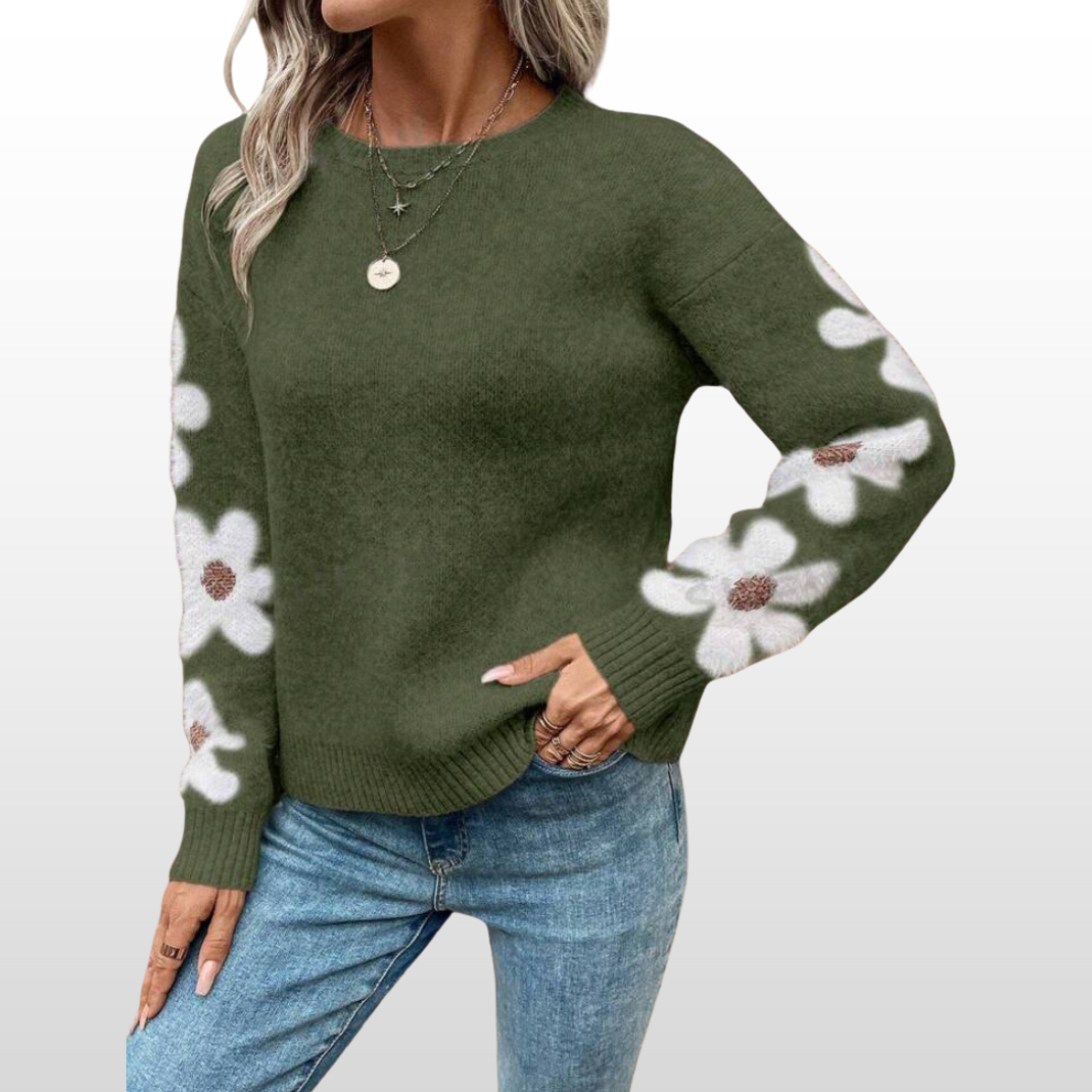Zoey - Round Neck Floral Pattern Sweater for Fall/Winter