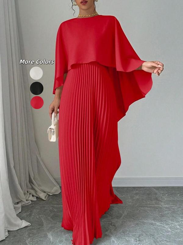 Norie - Elegant Pleated Cloak-Sleeve Maxi Dress