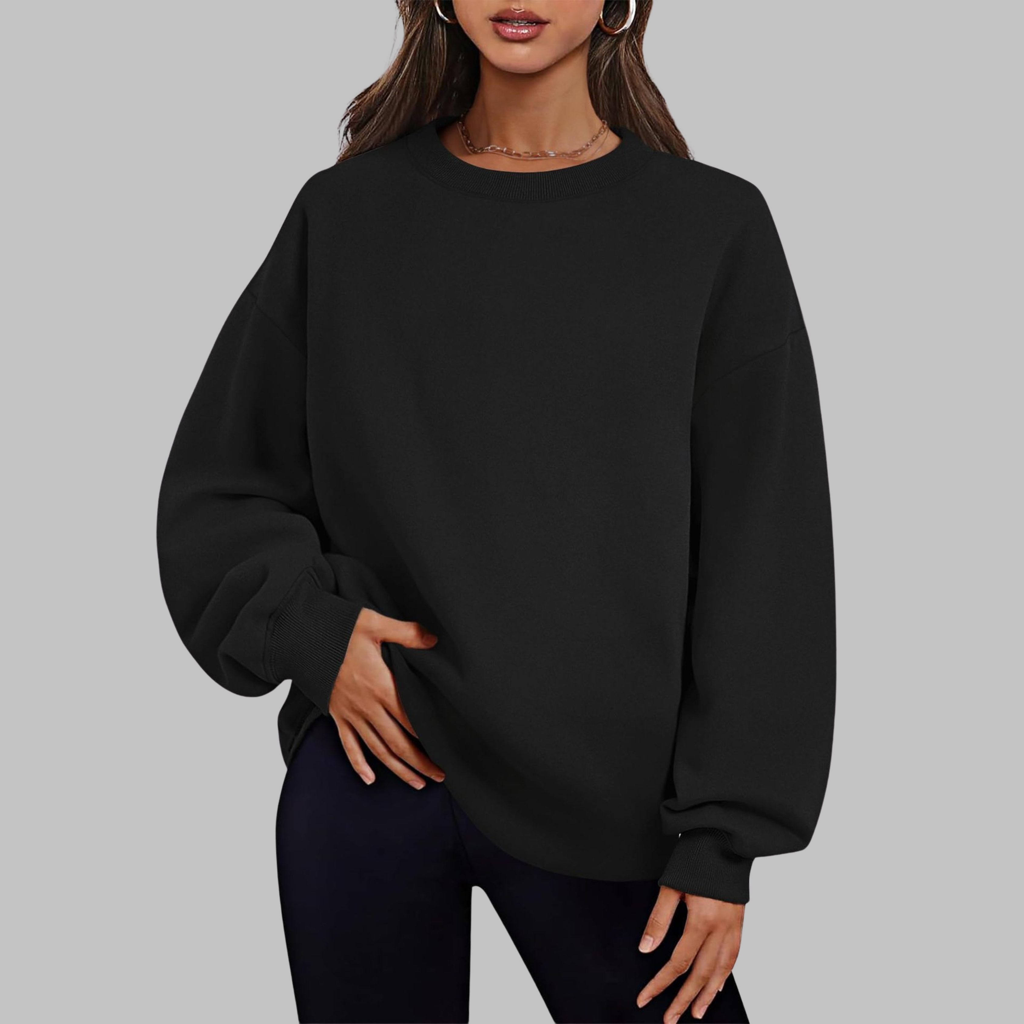 Medgi - Casual Oversized Crewneck Long Sleeve Sweater