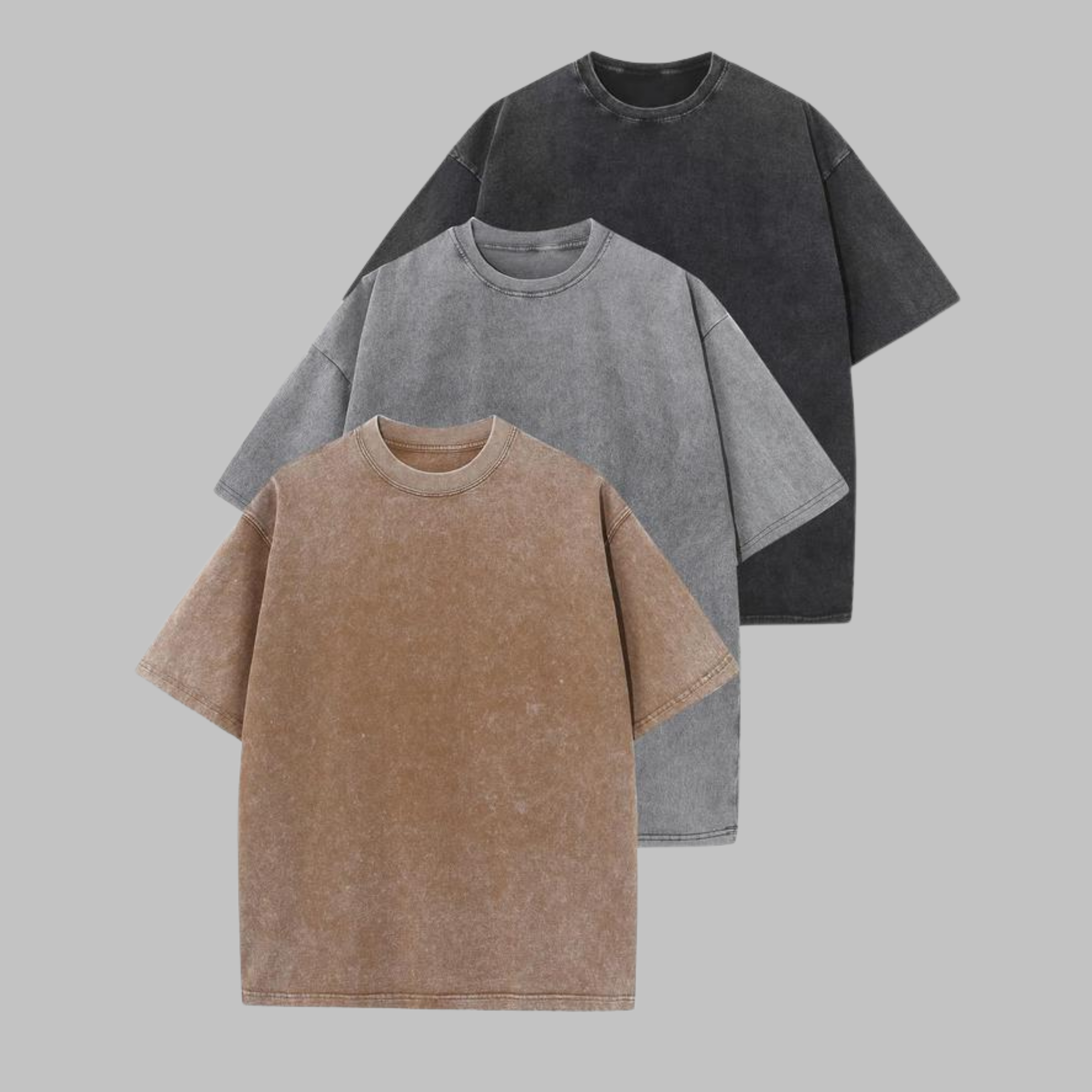 Afina - Casual Oversized Wash Crew Neck Unisex Shirt