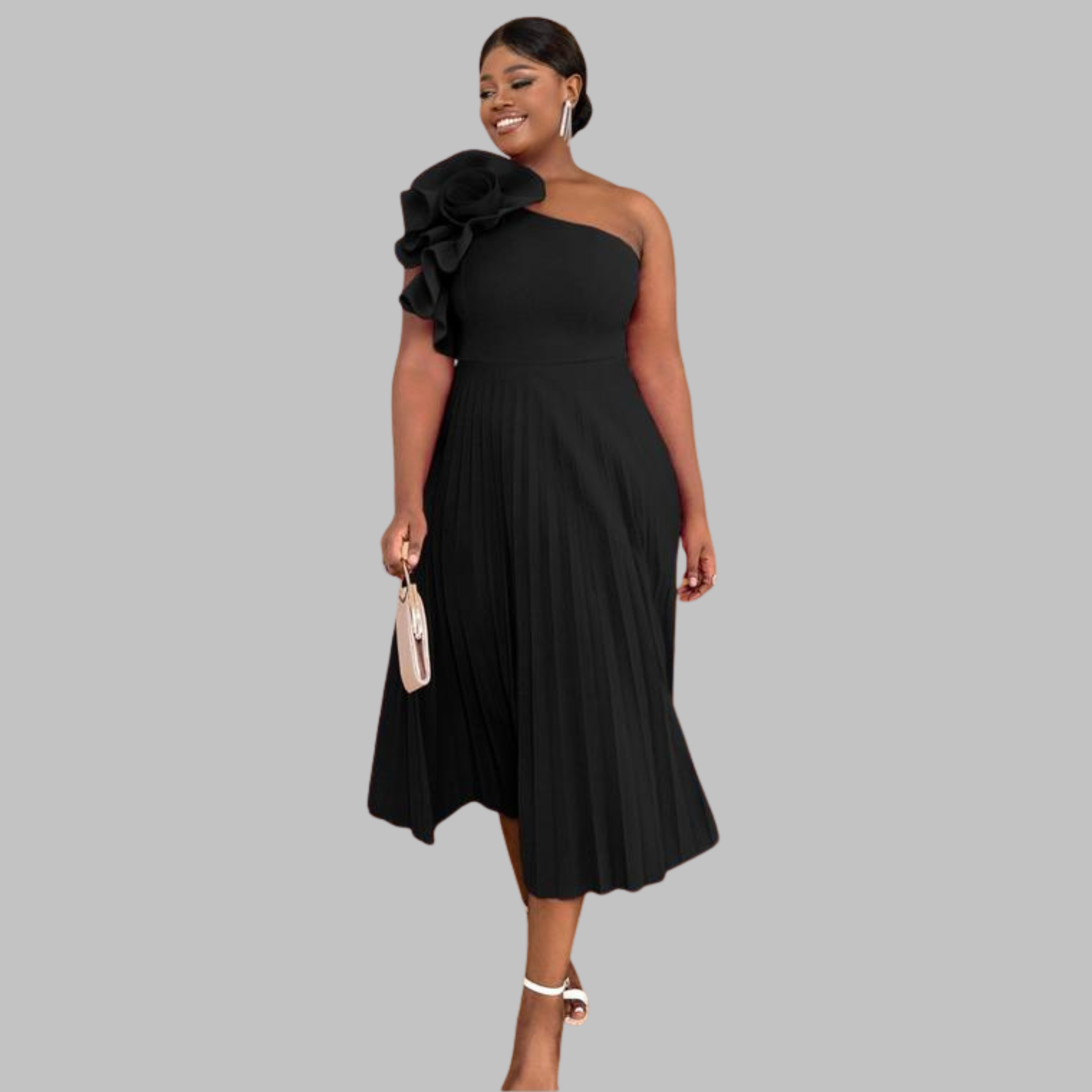 Minerva - Elegant One Shoulder Ruffle Plus Size Evening Dress