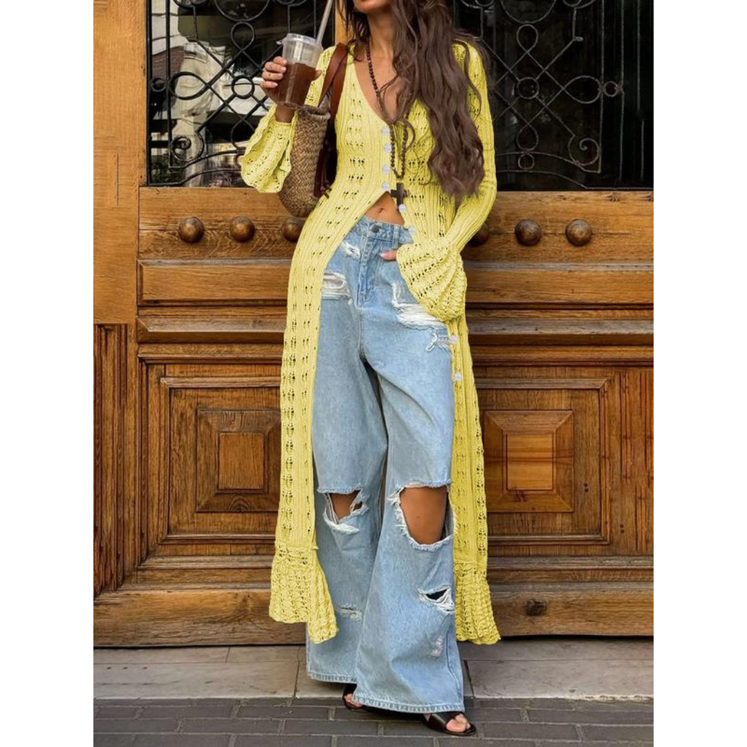 Adowbi - Chic Flounce Sleeve Fitted Button Cardigan