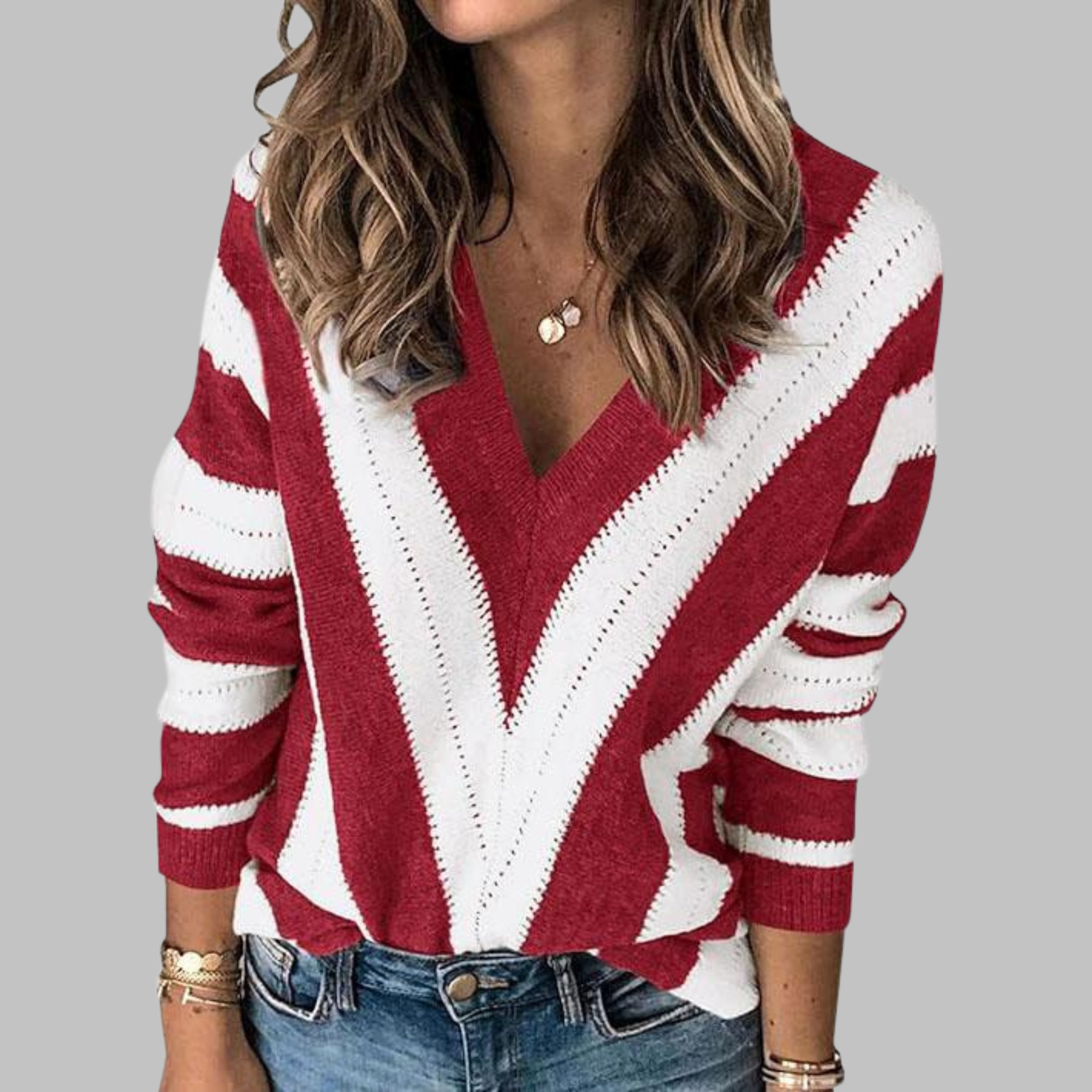 Imani - Casual V-Neck Striped Long Sleeve Sweater