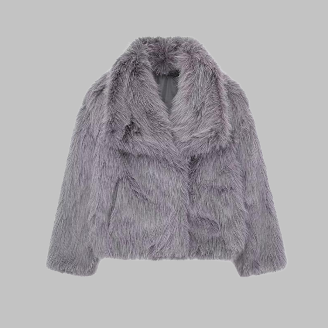 Weena - Classy Long Sleeve Collared Fuzzy Coat
