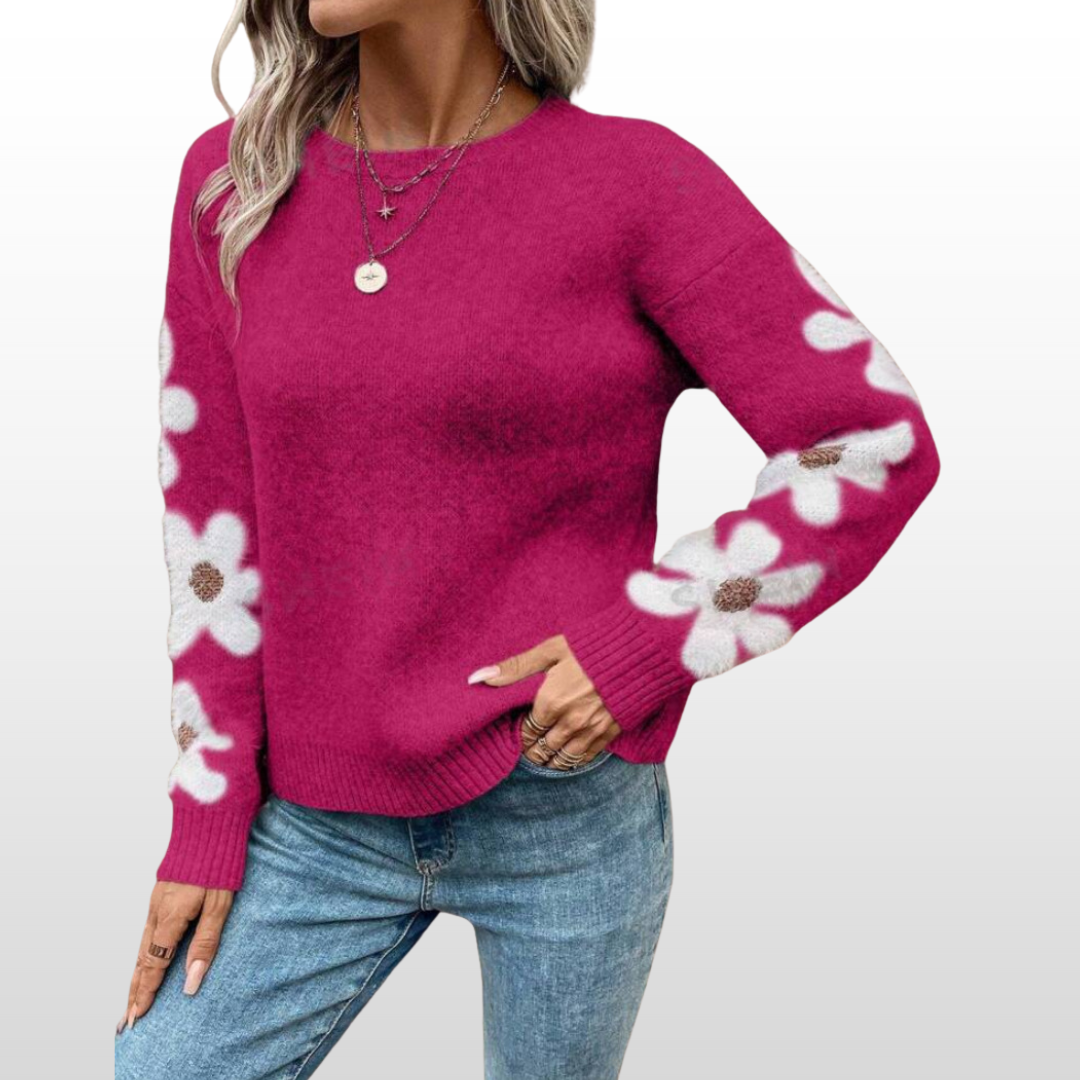 Zoey - Round Neck Floral Pattern Sweater for Fall/Winter