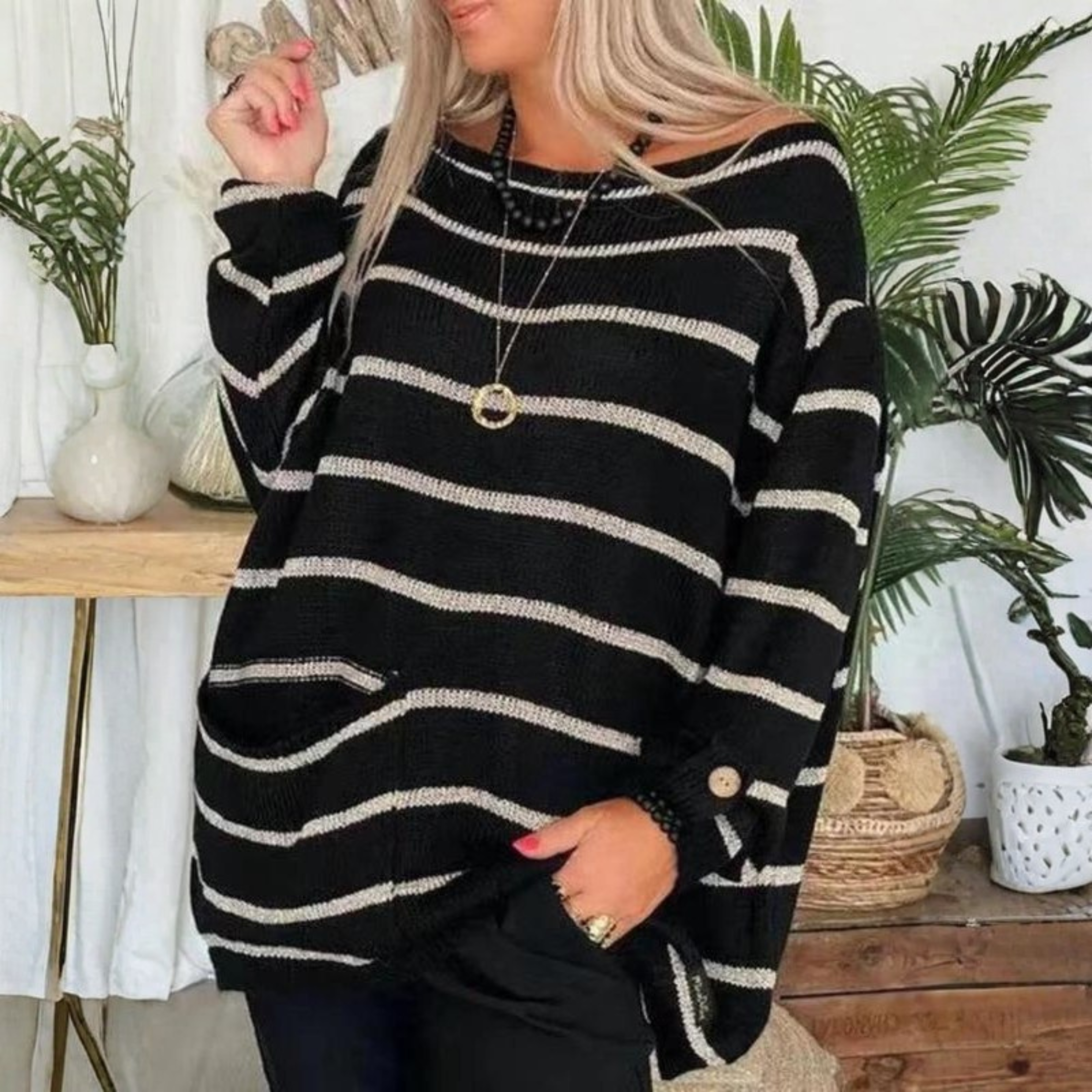 Roux - Casual Long Sleeve Round Neck Sweater
