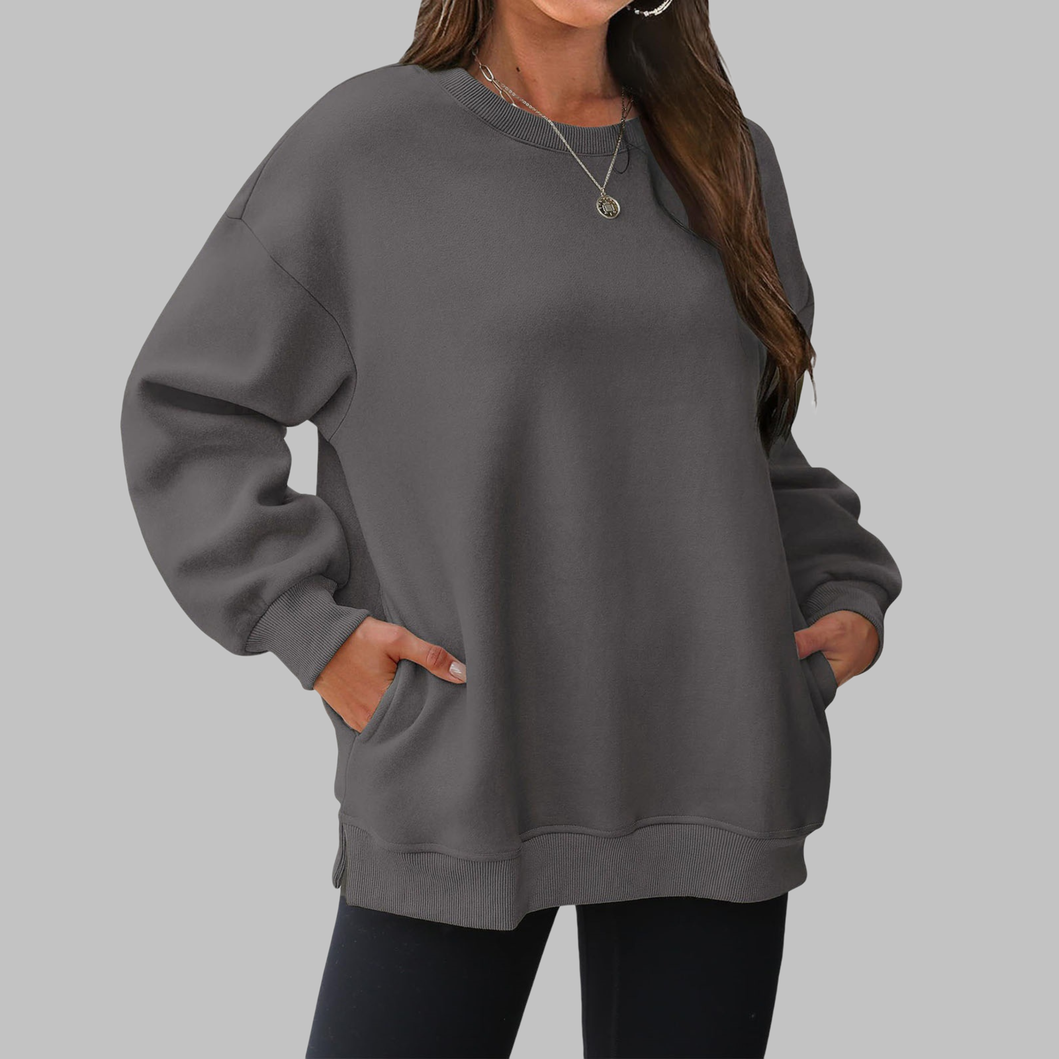 Medgi - Casual Oversized Crewneck Long Sleeve Sweater