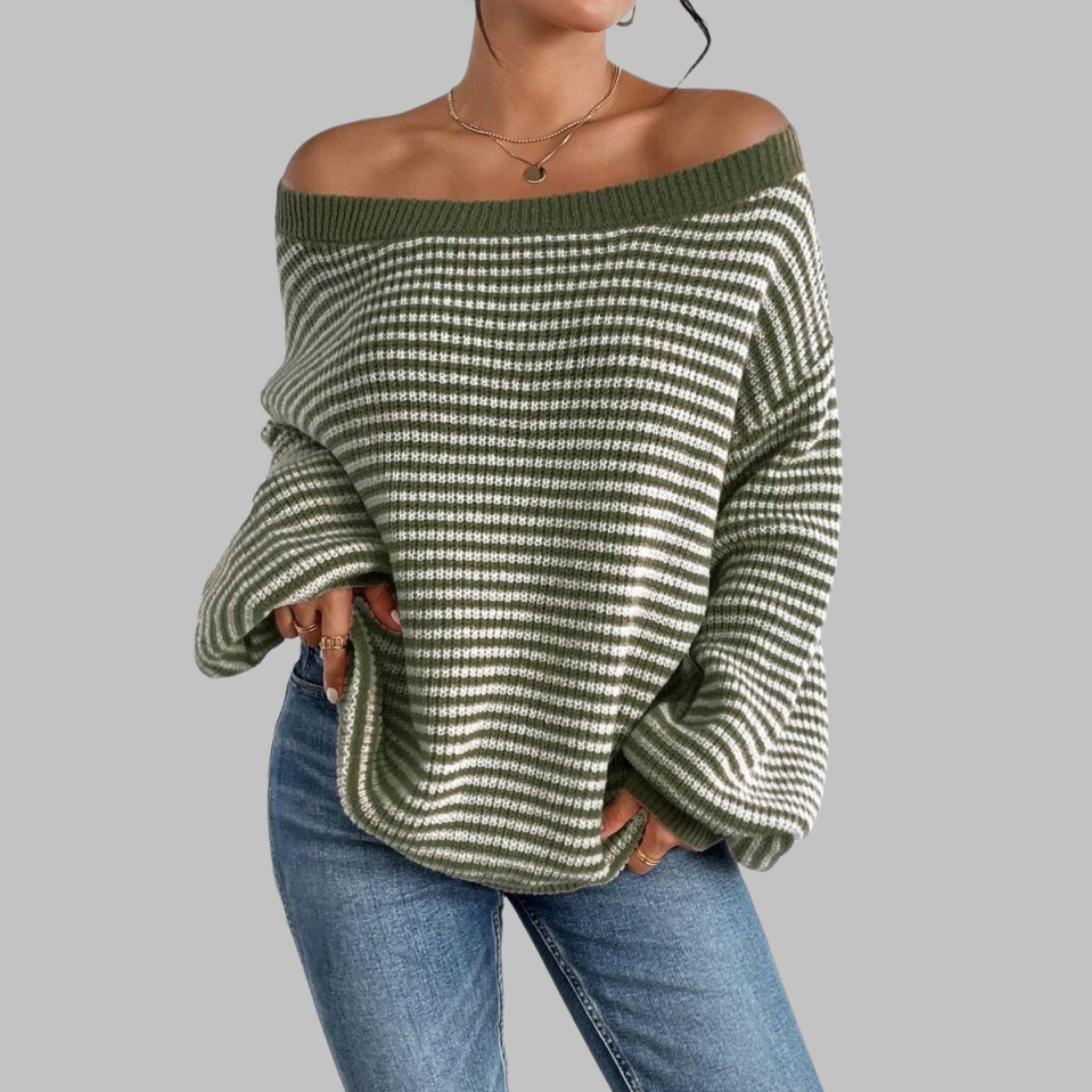 Quilla - Casual Striped Drop Shoulder Long Sleeve Sweater