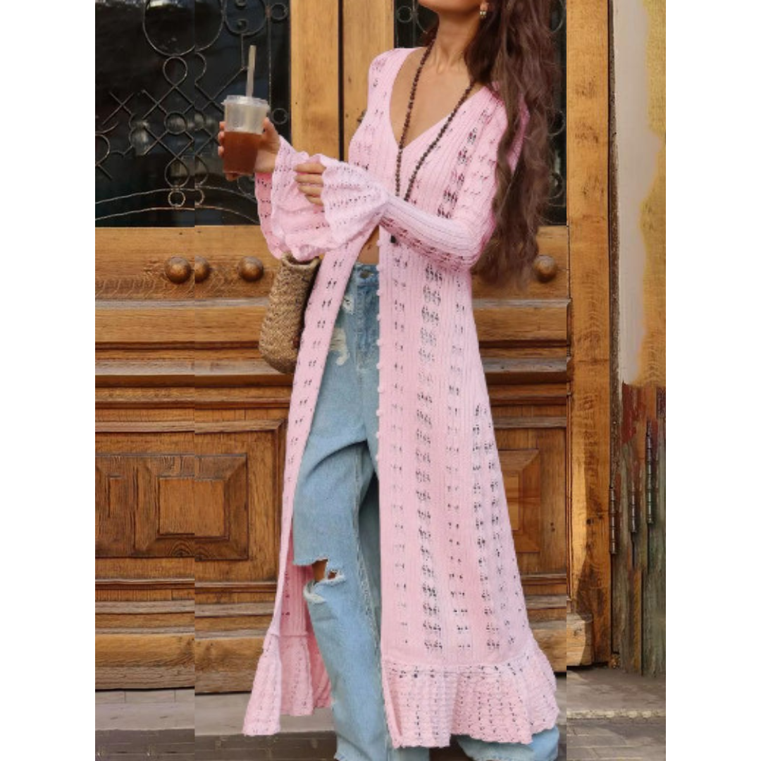 Adowbi - Chic Flounce Sleeve Fitted Button Cardigan