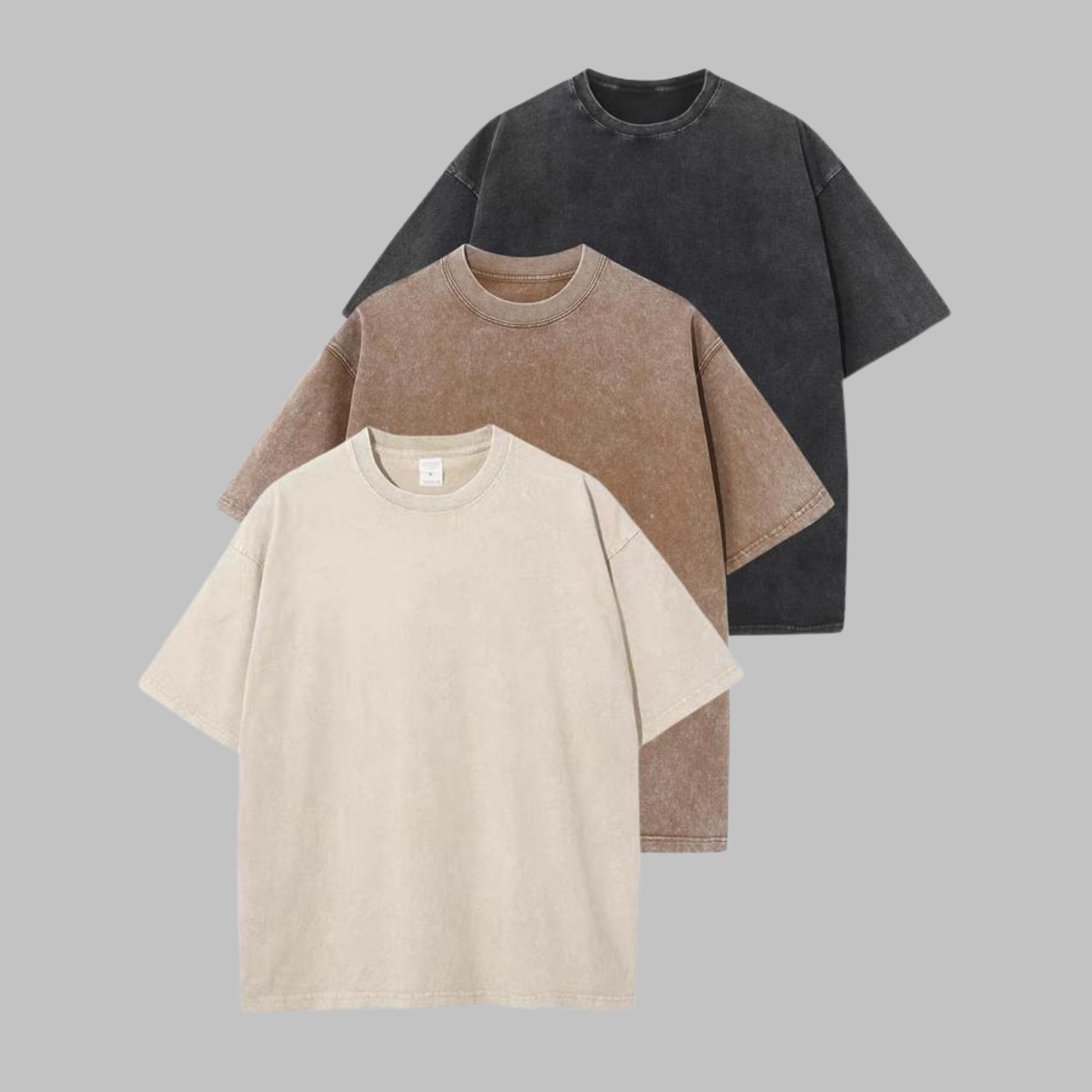 Afina - Casual Oversized Wash Crew Neck Unisex Shirt