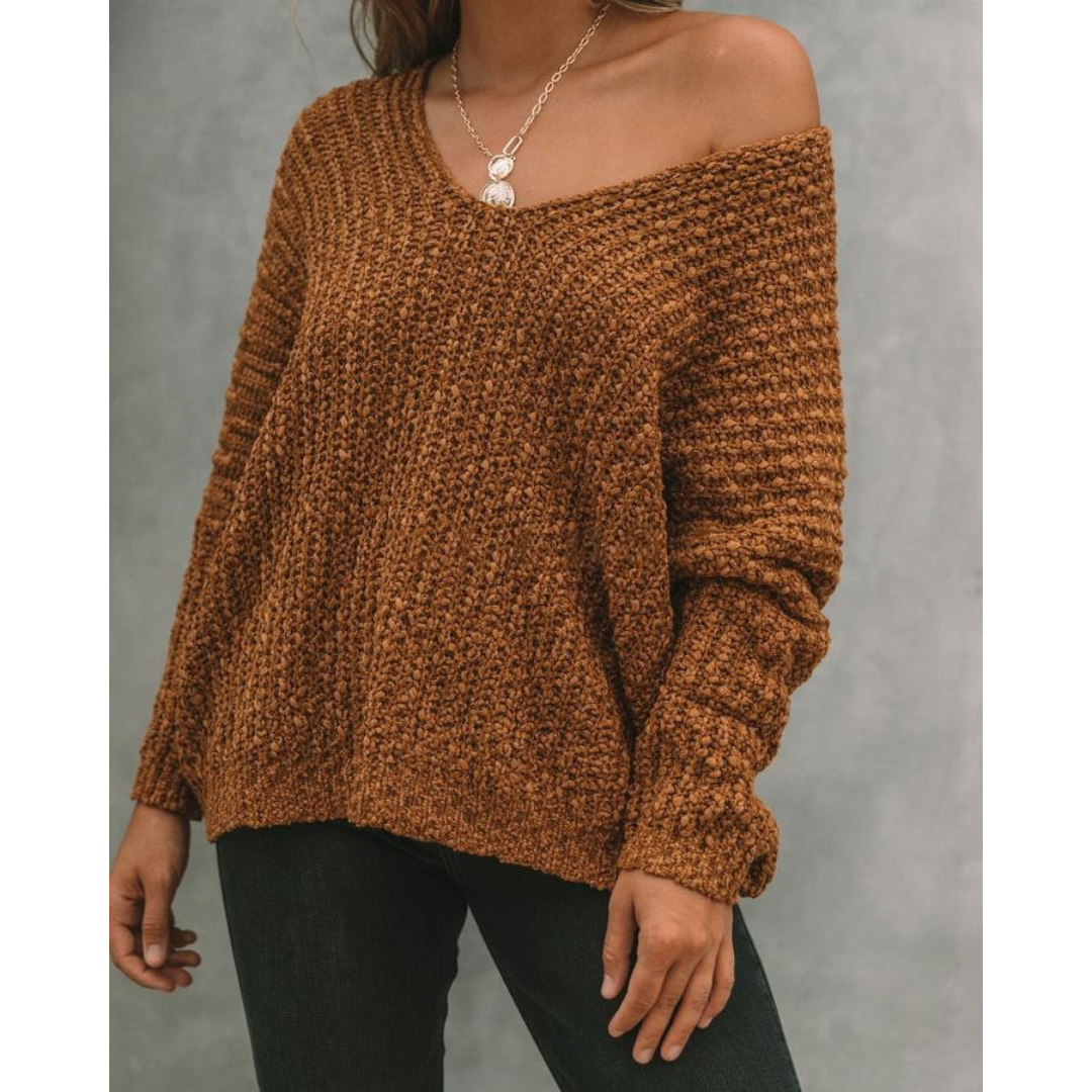 Gabby – Lightweight V-Neck Long Sleeve Drop Shoulder Sweater