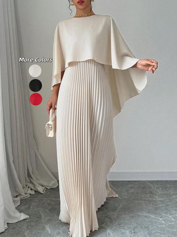 Norie - Elegant Pleated Cloak-Sleeve Maxi Dress