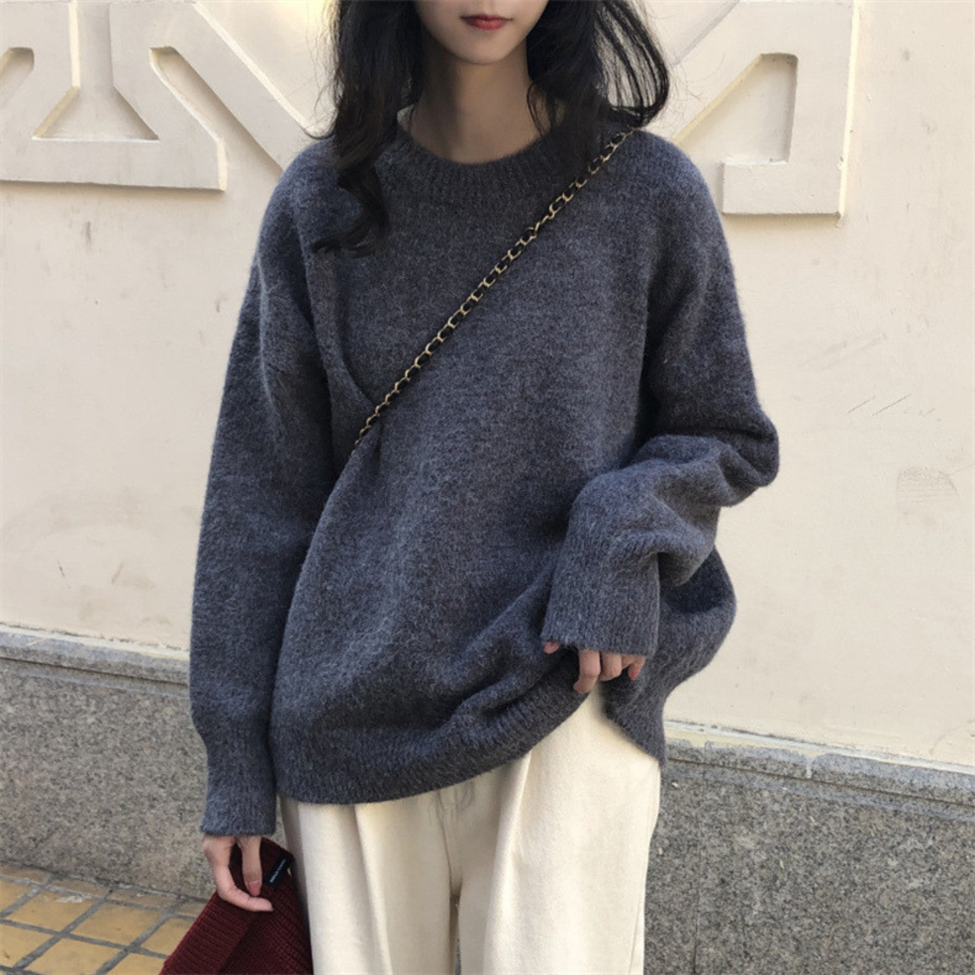 Miola - Casual Long Sleeve Round Neck Sweater