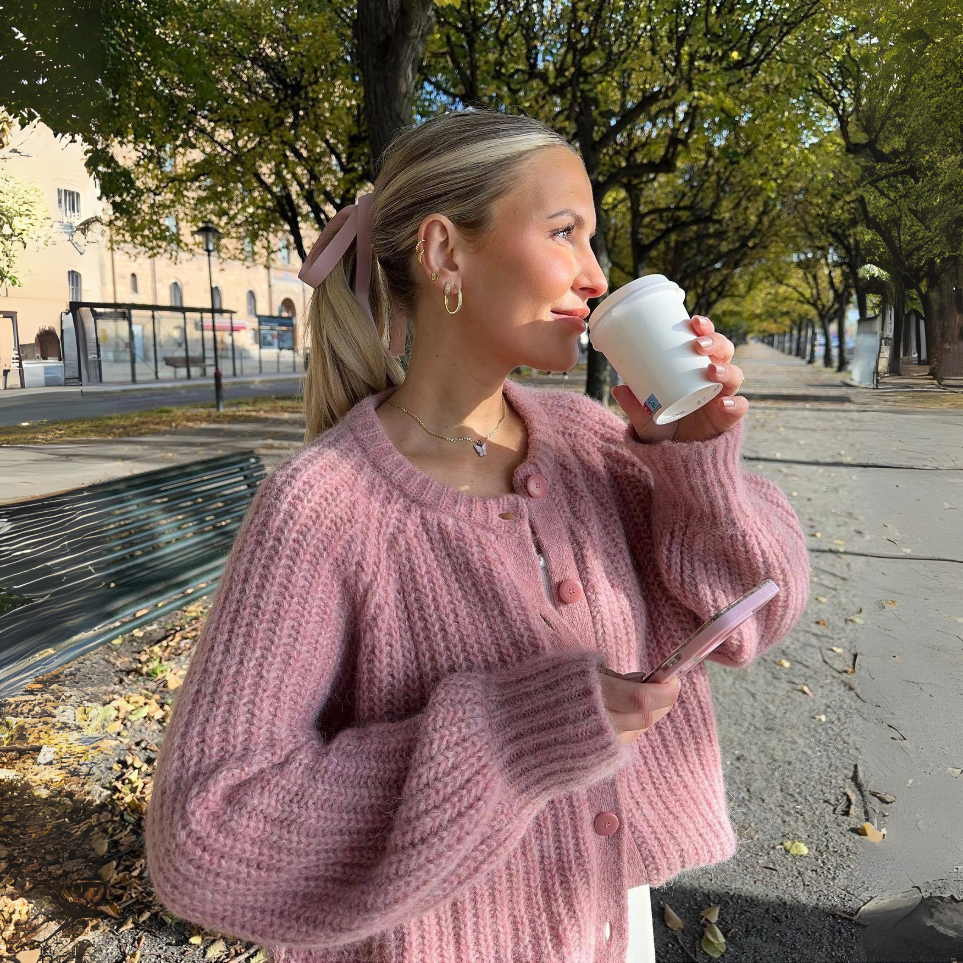 Elowen - Comfy Plain Button Down Long Sleeve Round Neck Cardigan