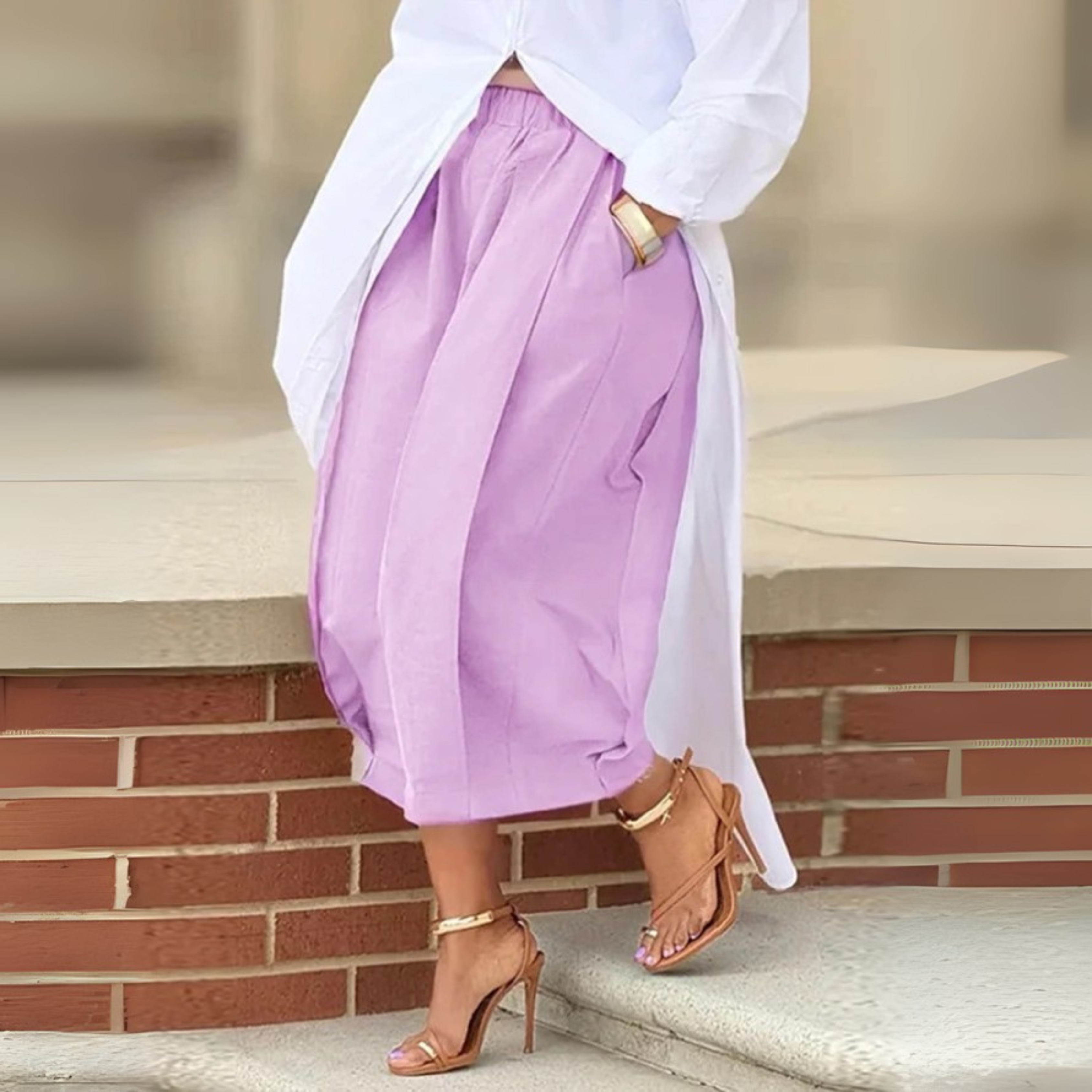 Falia - Elegant Elastic Waistband Lantern Pants