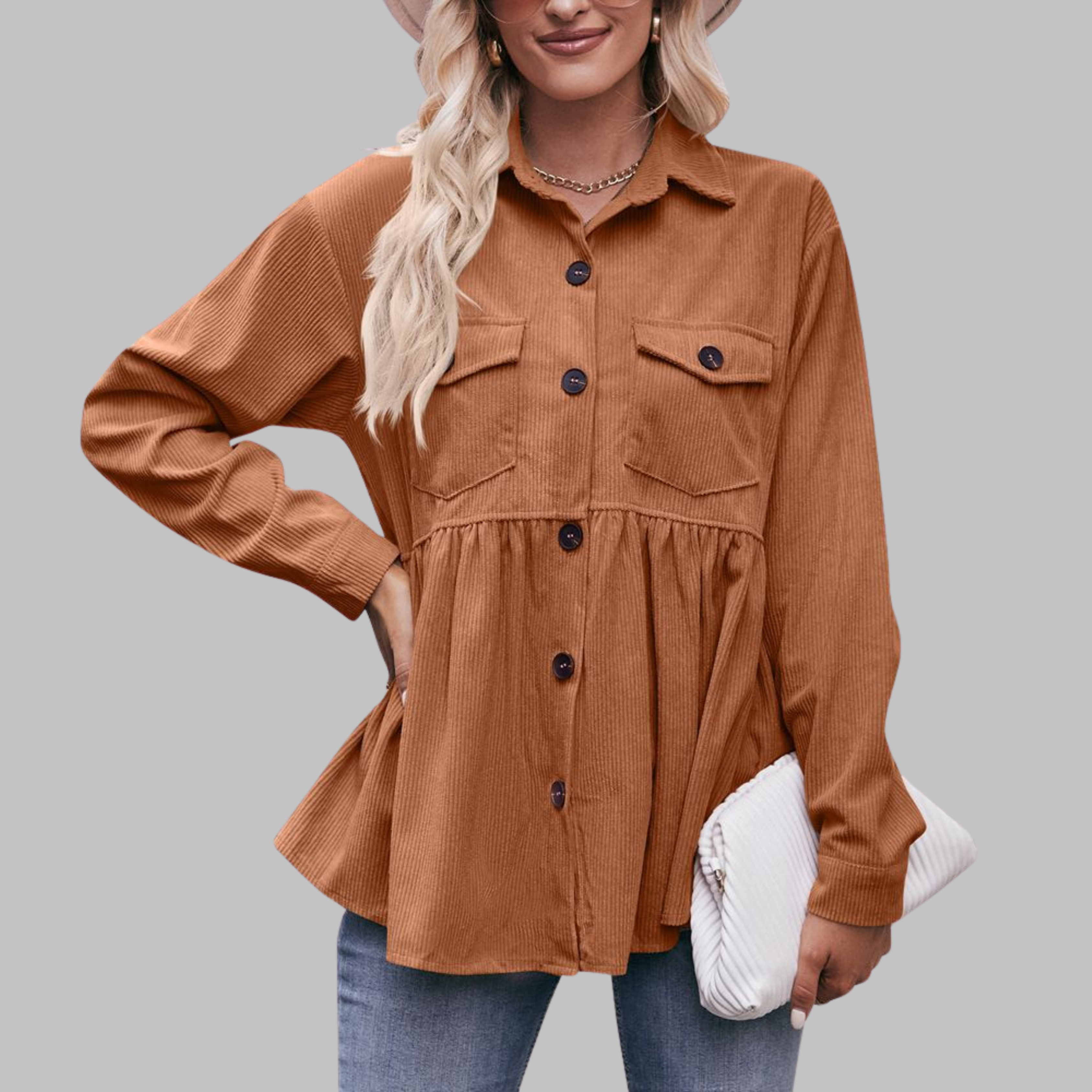 Marisa - Vintage Button Front Long Sleeve Collared Top