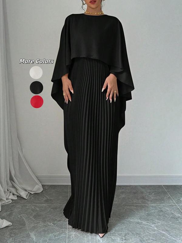 Norie - Elegant Pleated Cloak-Sleeve Maxi Dress
