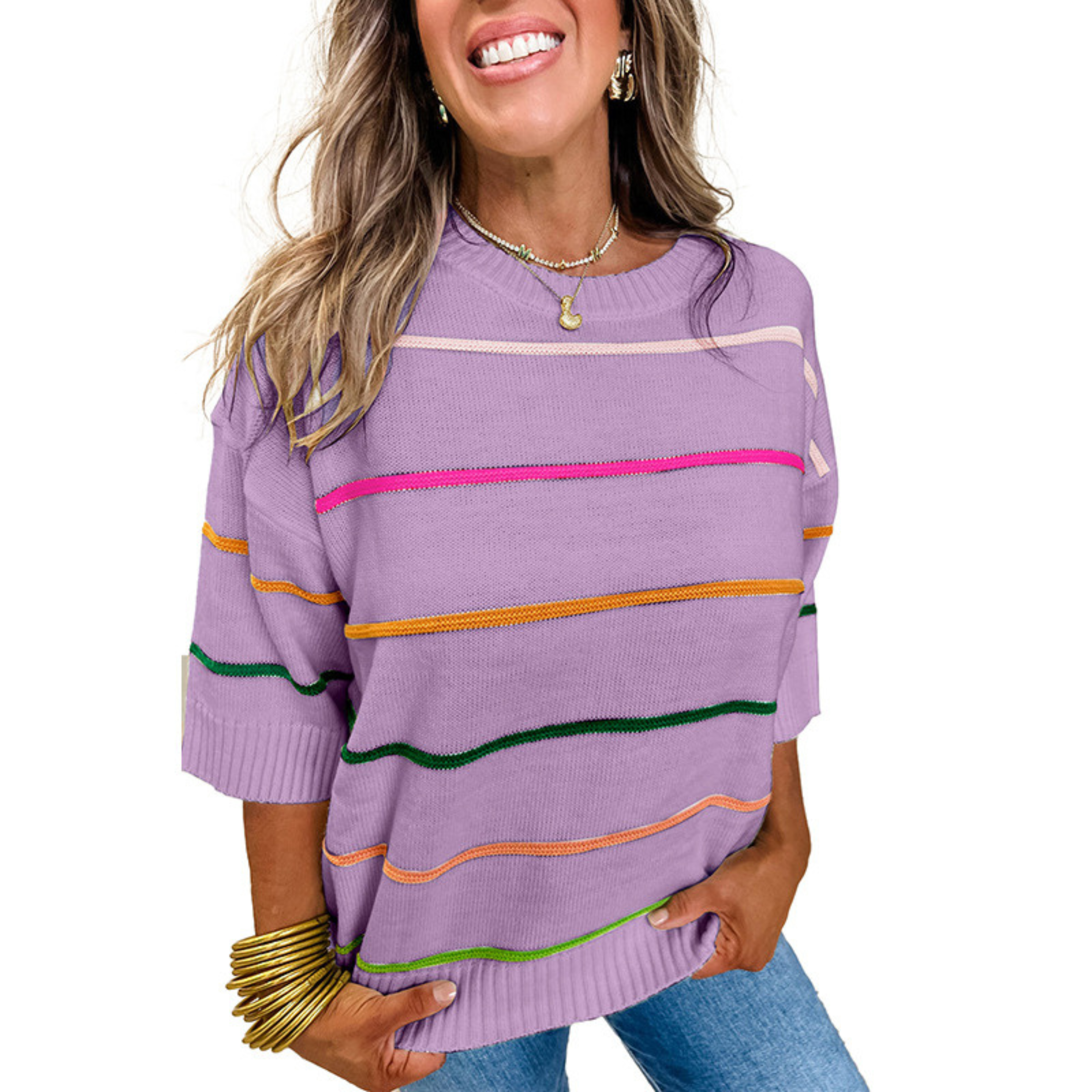 Rexandra – Lightweight Striped Round Neck Top