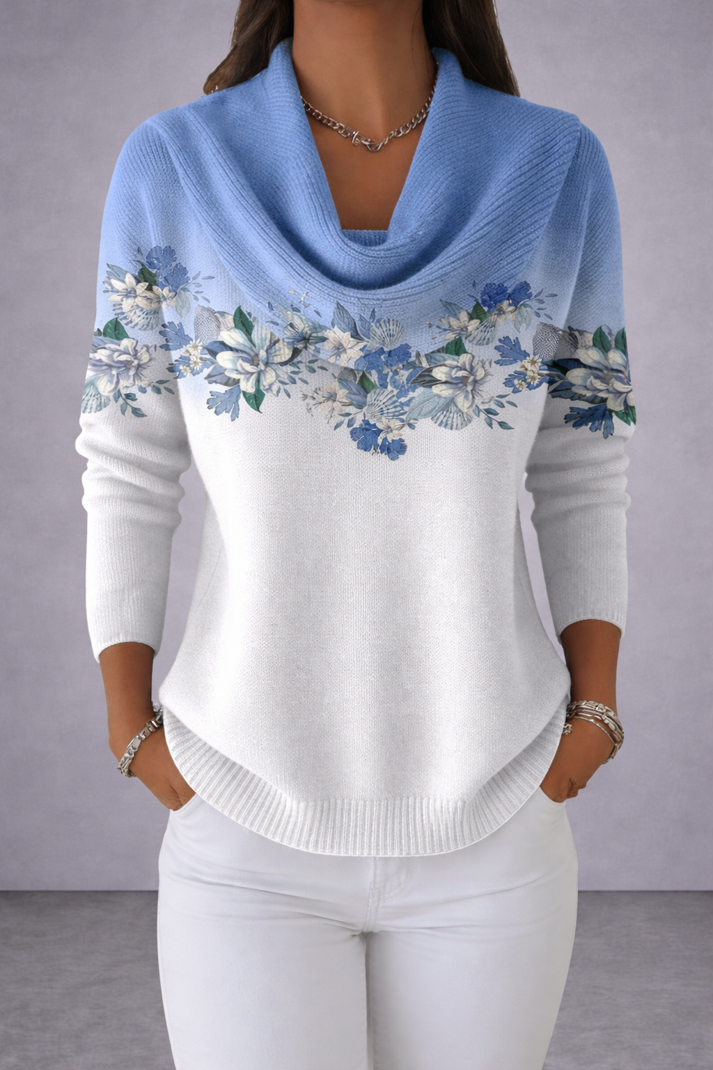Adrielle - Floral Sweater with Soft Neckline