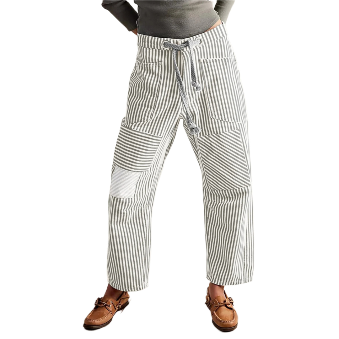 Perlah– Chic Stripe Drawstring Wide-Leg Pants