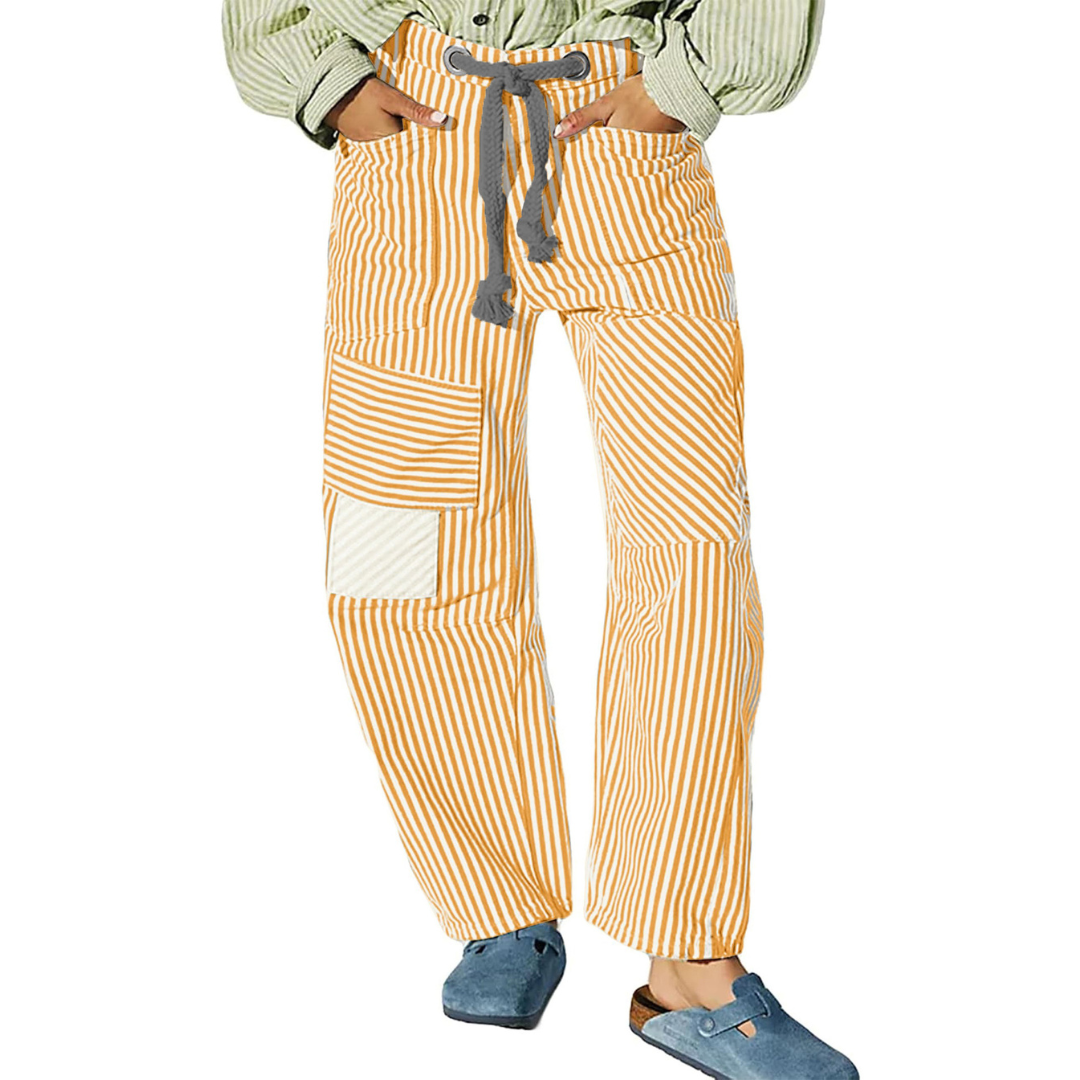 Perlah– Chic Stripe Drawstring Wide-Leg Pants