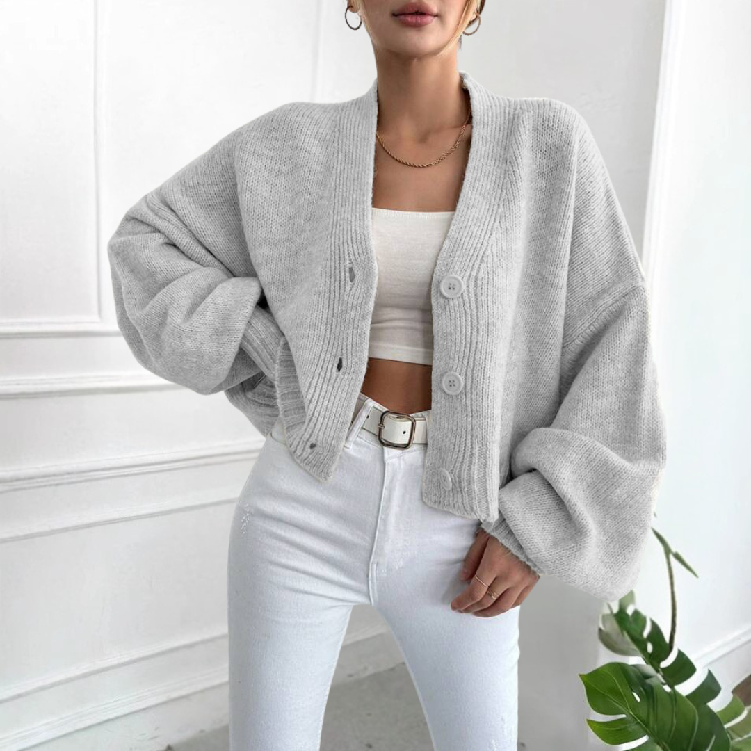 Eden- Casual Crop Lantern Sleeve Cardigan