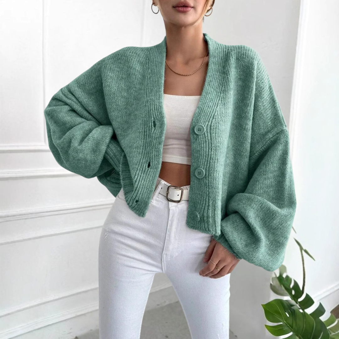Eden- Casual Crop Lantern Sleeve Cardigan