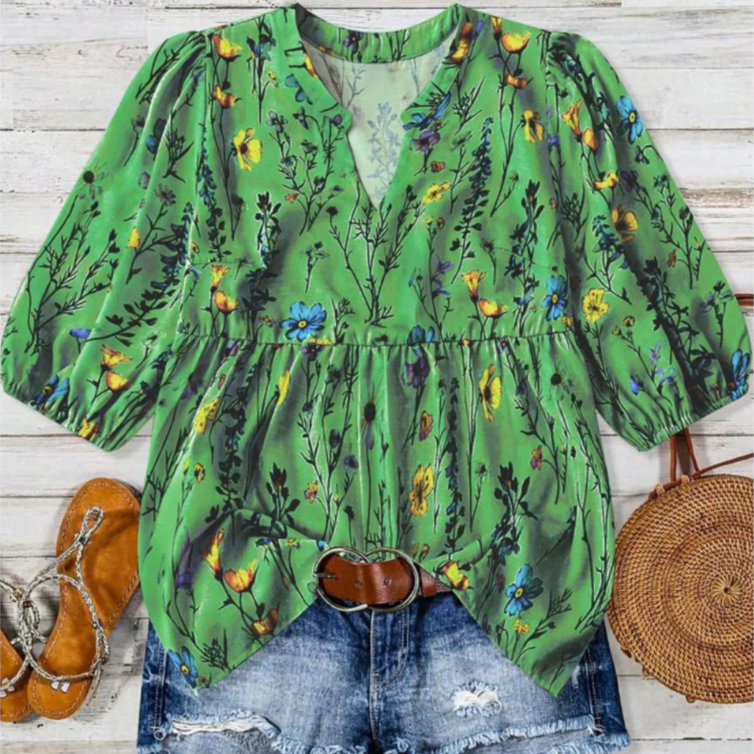 Cataleya - Vintage Floral Bishop Sleeve Top