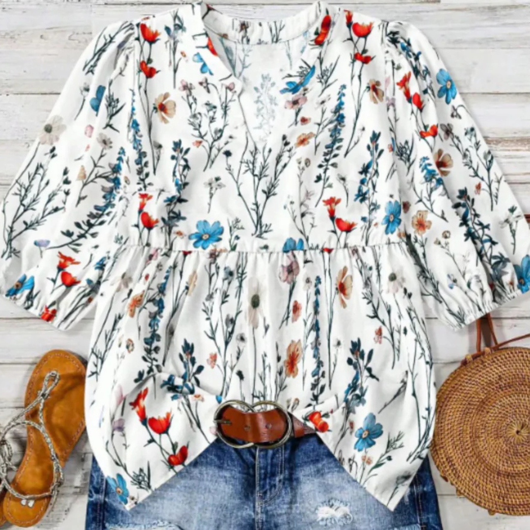 Cataleya - Vintage Floral Bishop Sleeve Top