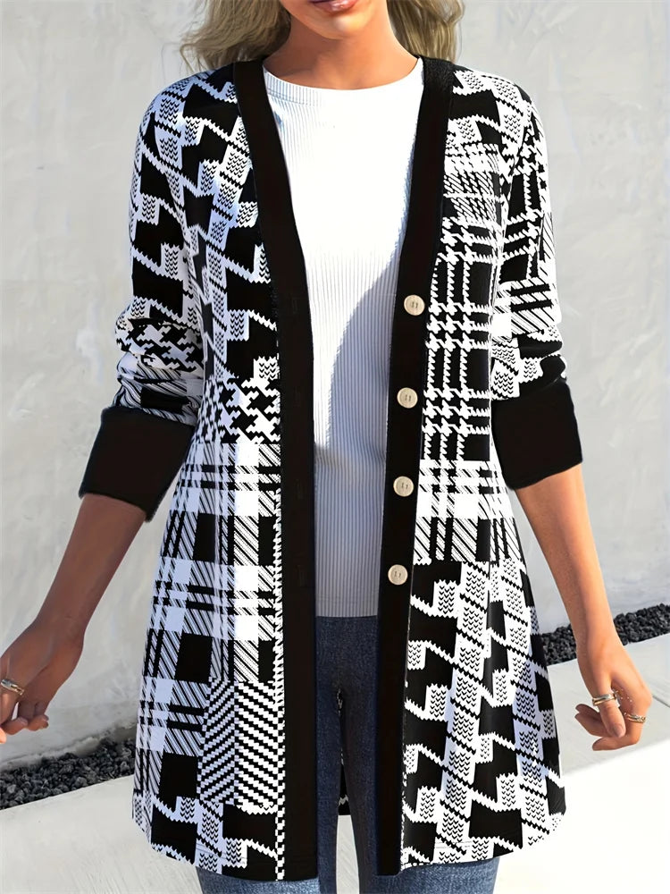 Leona - Sleek Geo-Print Cardigan