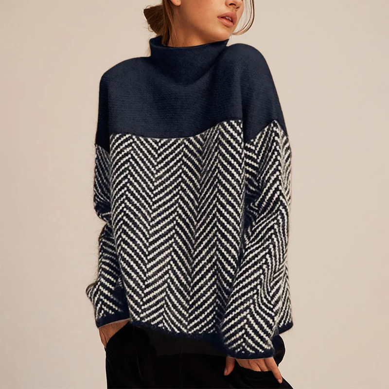 Nora - Two-Tone High-Neck Pullover
