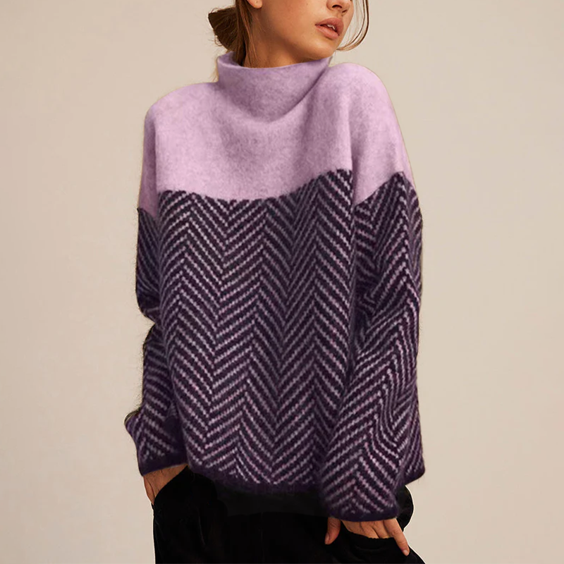 Nora - Two-Tone High-Neck Pullover