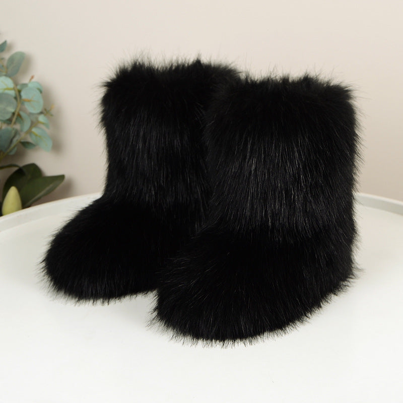 Hira - Chic Trendy Furry Mid Length Winter Boots