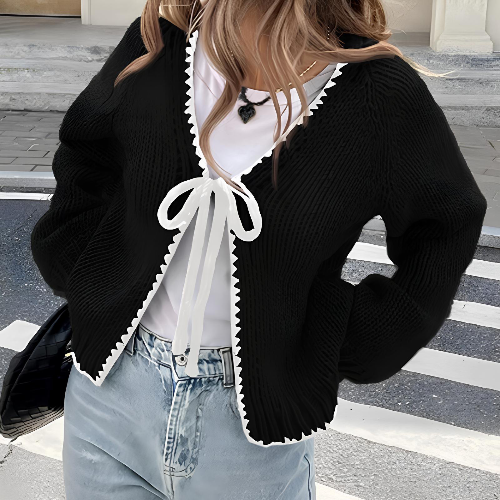 Alulah - Chic Long Sleeve Open Front Ribbon Cardigan