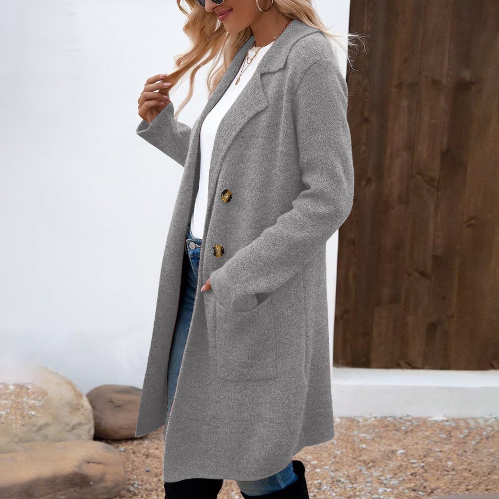 Zaheka - Casual Long Sleeve Mid Length Coat
