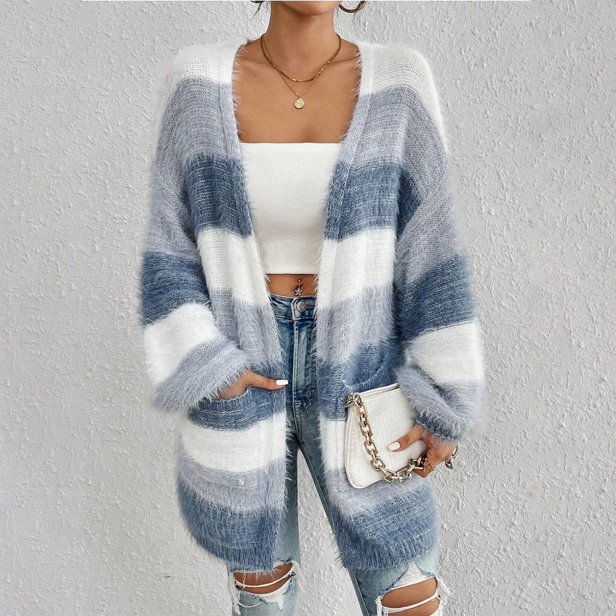 Julieta - Comfy Open Front Long Sleeve Fuzzy Cardigan