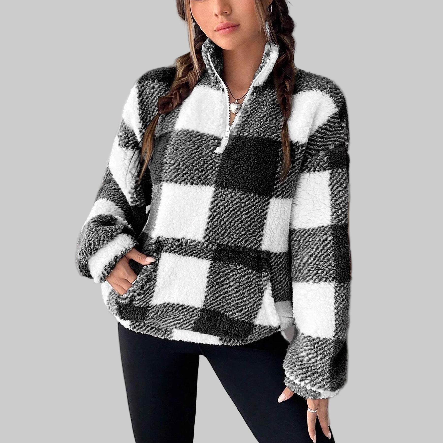 Maple - Cozy Plaid Fleece Pullover
