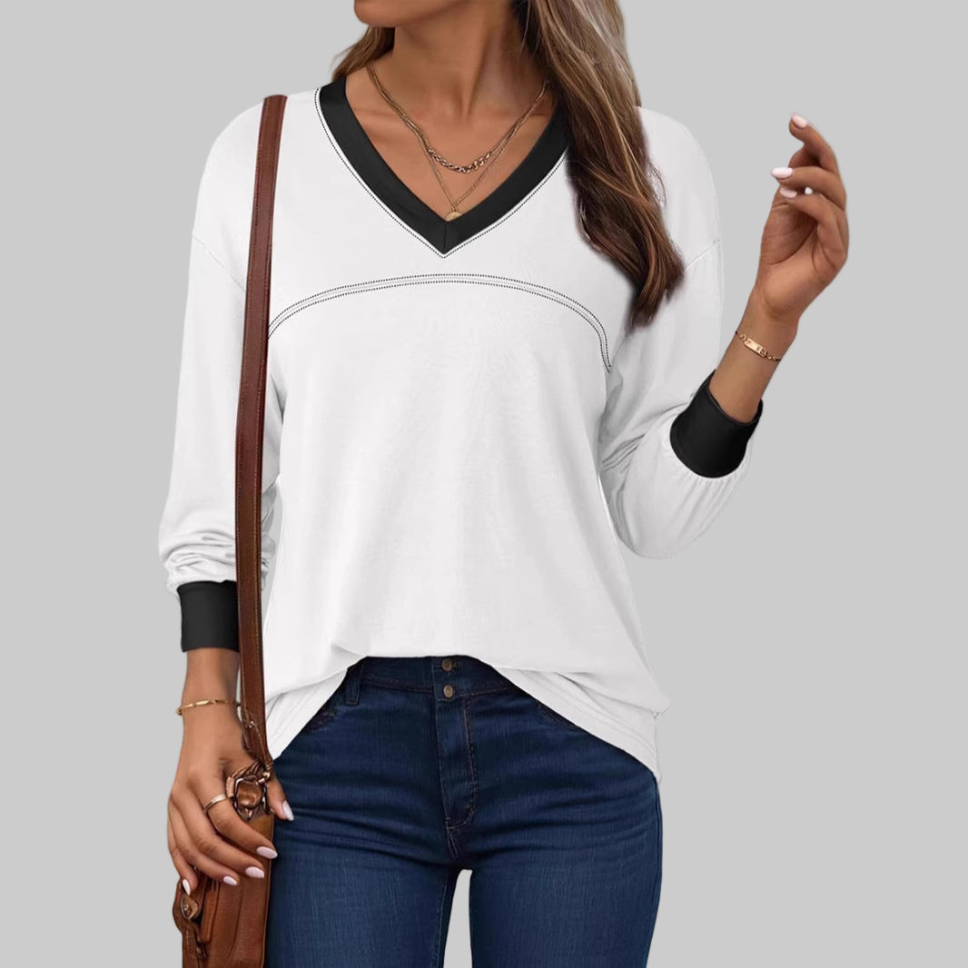 Anesha - Casual Long Sleeve V-Neck Top