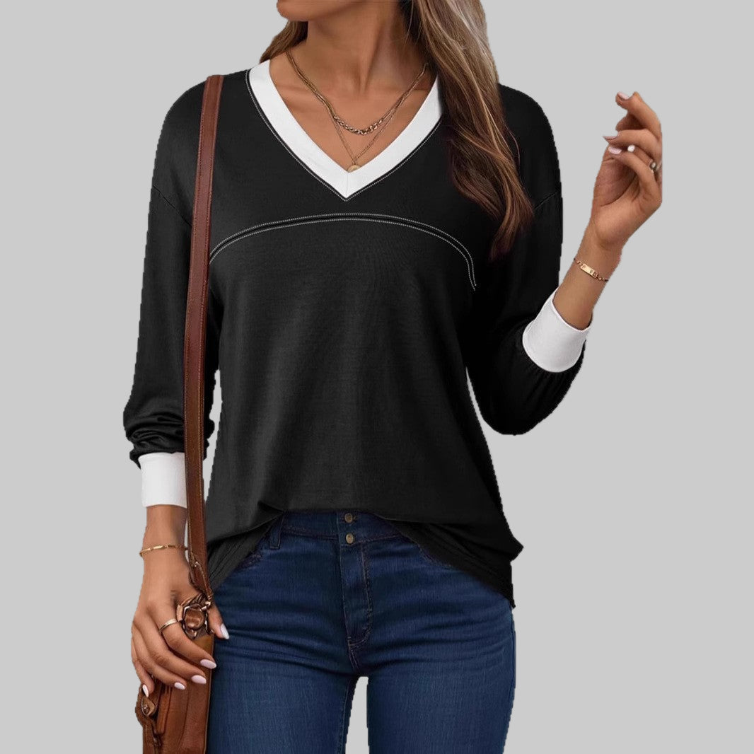 Anesha - Casual Long Sleeve V-Neck Top