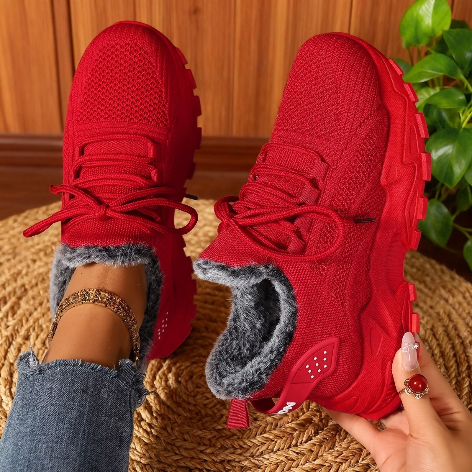 Brydee - Casual Fleece Lace-Up Lightweight Sneakers