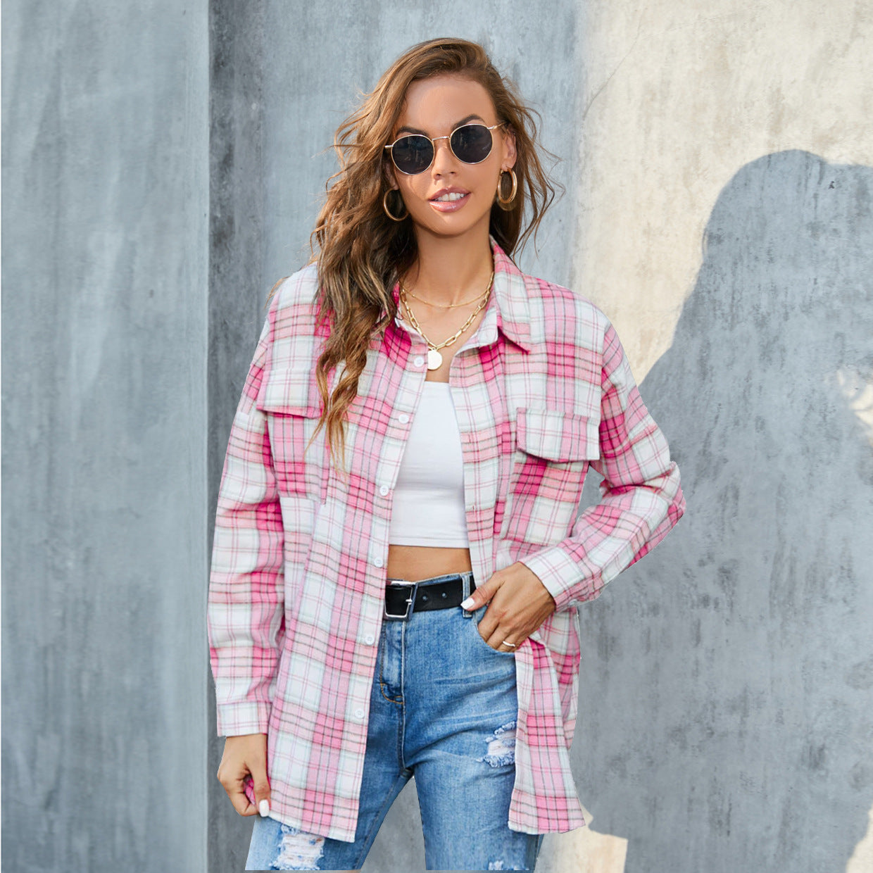 Tori - Vintage Plaid Button Down Long Sleeve Blouse
