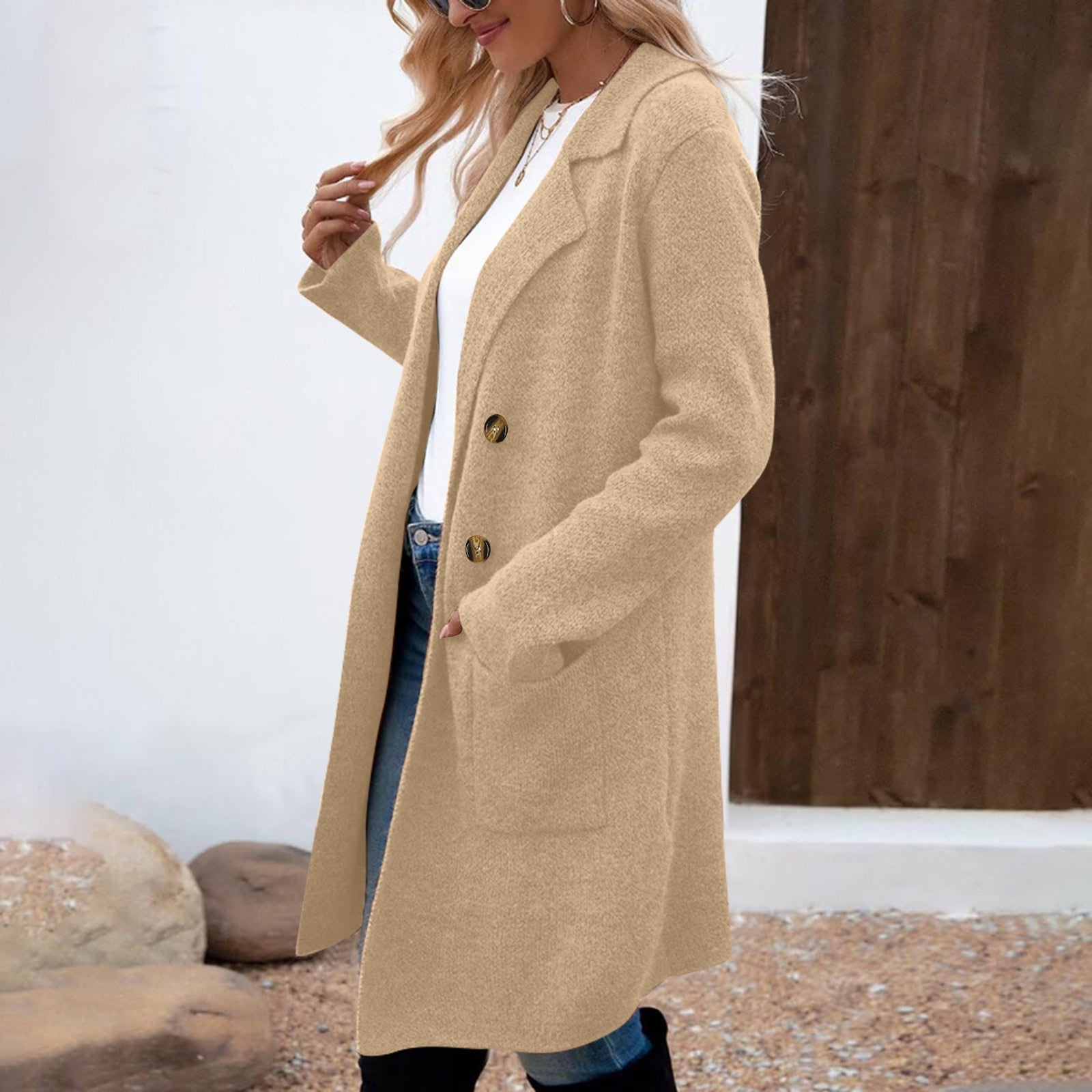 Zaheka - Casual Long Sleeve Mid Length Coat