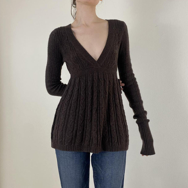 Meryl  - Classy Long Sleeve V-Neck A-Line Waist Sweater