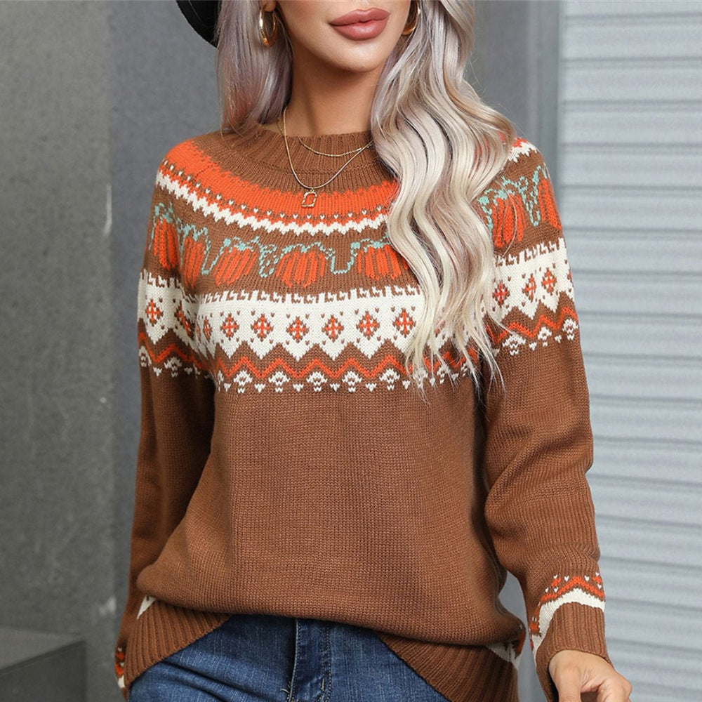 IyIyonna - Vintage Round Neck Pumpkin Pullover Sweater