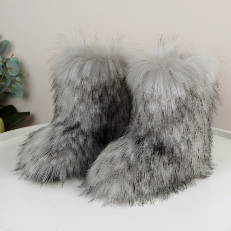 Hira - Chic Trendy Furry Mid Length Winter Boots