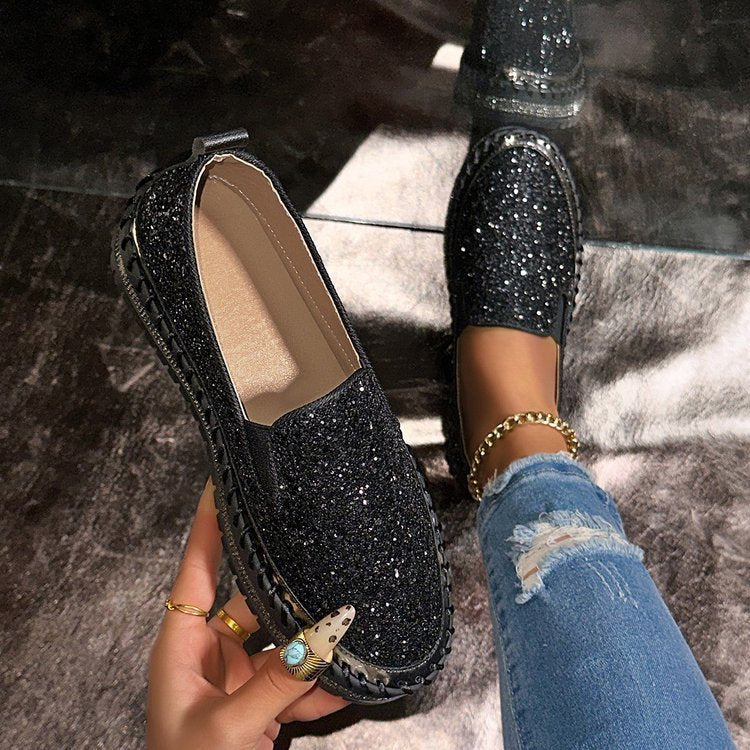 Jamila - Chic Glitter Decorated Slip-On Loafers